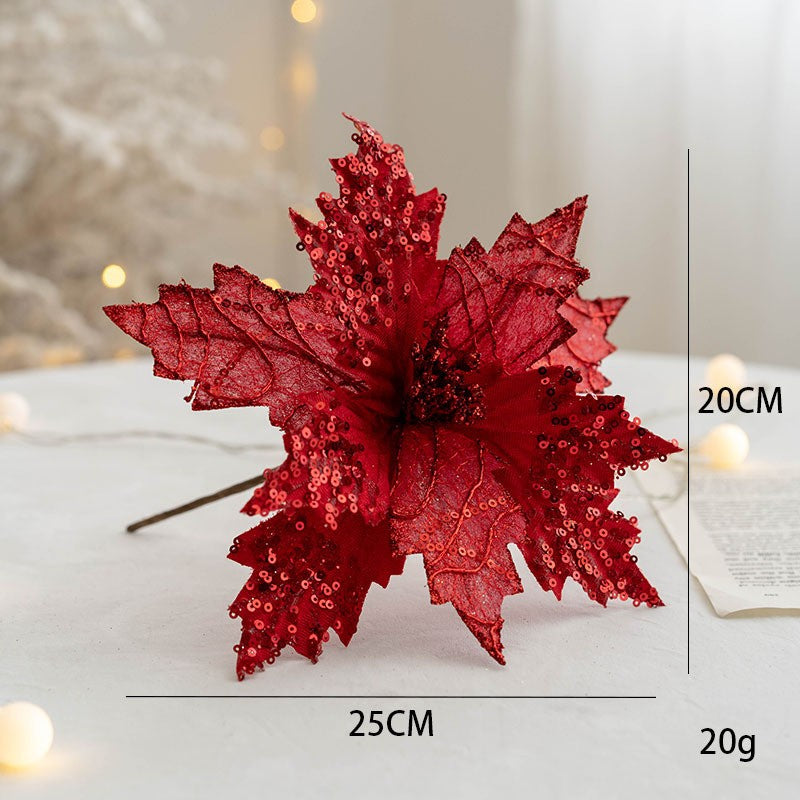 Gold Simulation Christmas Flower Christmas Tree Decorative Flower 20cm Sequin Velvet Ecoration