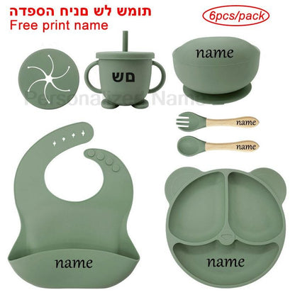 Personalized Name Tableware For Kids Silicone Suction Cup Plate Bowl Baby Feeding Set Children Dinner Dishes Bowl Spoon Cup