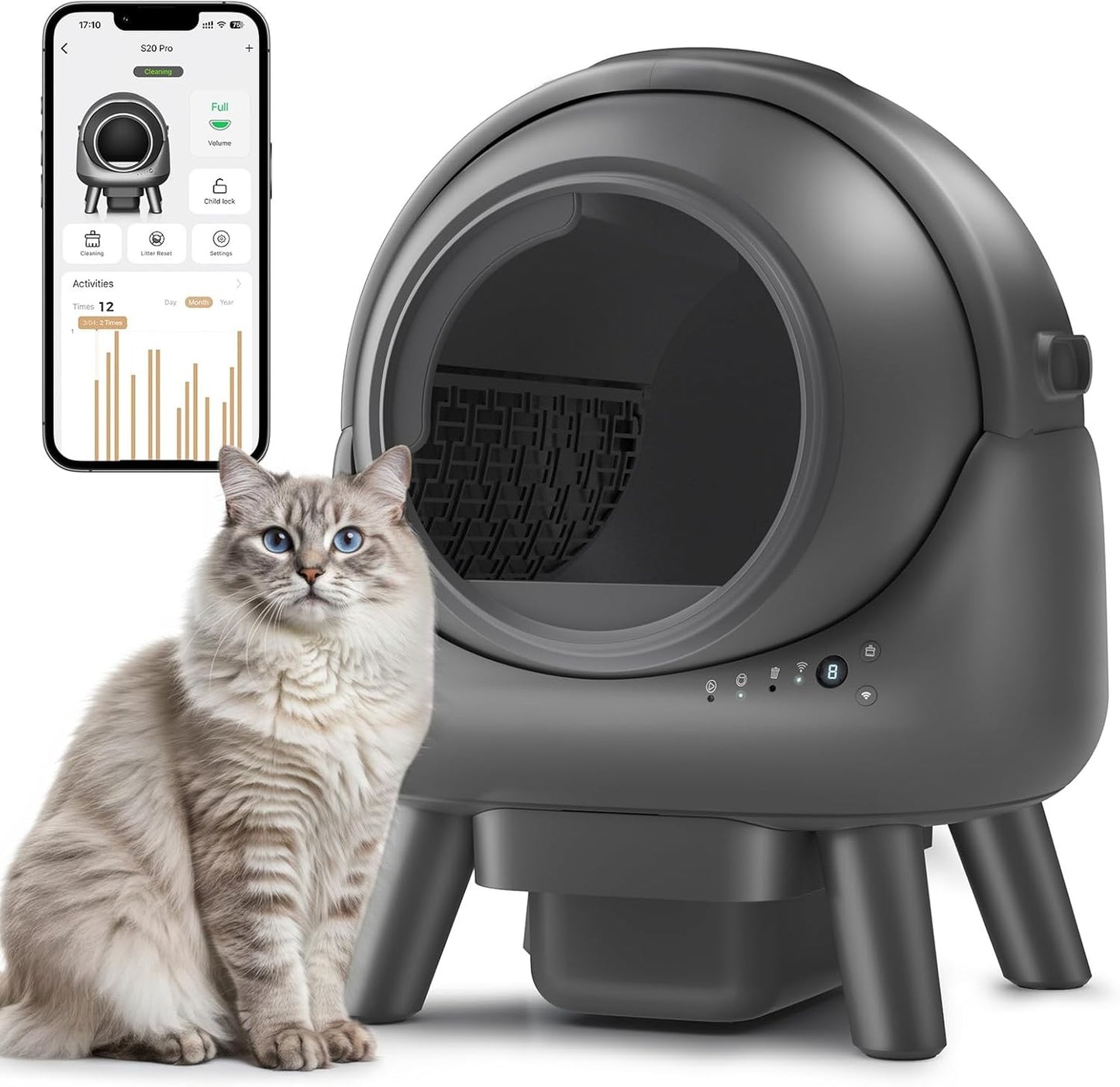 Caixa de Areia Autolimpante, Caixa Sanitária Automática para Gatos Múltiplos, Robô com Controle por Aplicativo, Proteção Dupla Inteligente