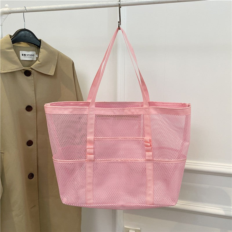 Multipocket Summer Large Beach Bag For Towels Mesh Durable Beach Bag For Toys Waterproof Underwear Pocket Beach Tote Bag
