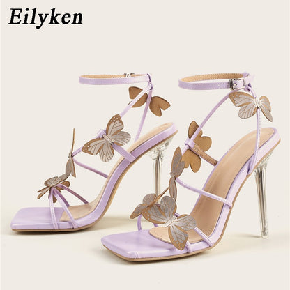 Eilyken Sexy Crystal High Heels Sandals Women Summer Party Prom Dress Buckles Purple Pumps Stripper Female Shoes Size 41