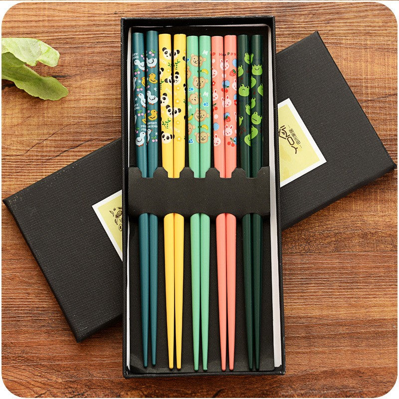 5 Pair Set Bamboo Chopsticks Tableware Non-Slip Japanese Natural Wood Sushi Food Multi Color Household Long Chopsticks Set