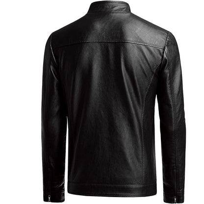 Autumn Winter Men Stand Collar Motorcycle Leather Jacket Coat Brown Black Coffee Multi Color Options Slim Fit Trendy Outerwear