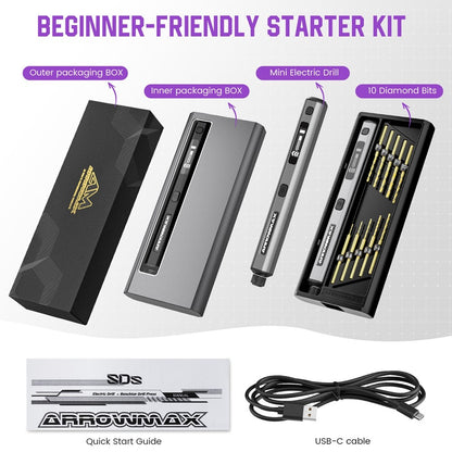 Mini Furadeira Elétrica ARROWMAX Ferramenta Rotativa Furadeira Sem Fio Recarregável para Artesanato Madeira Plástico Alumínio Moeda Casa DIY SDS Ultra