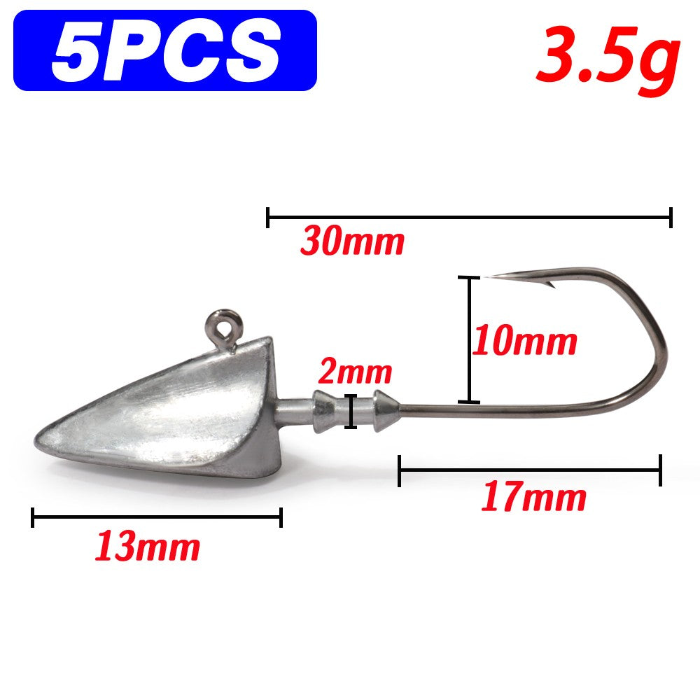 5 anzóis com cabeça triangular 3,5g 5g 7g 10g 21g 35g Anzol tipo barco Equipamento de pesca Texas Rig Pesca Chumbada Pesca Isca Artificial