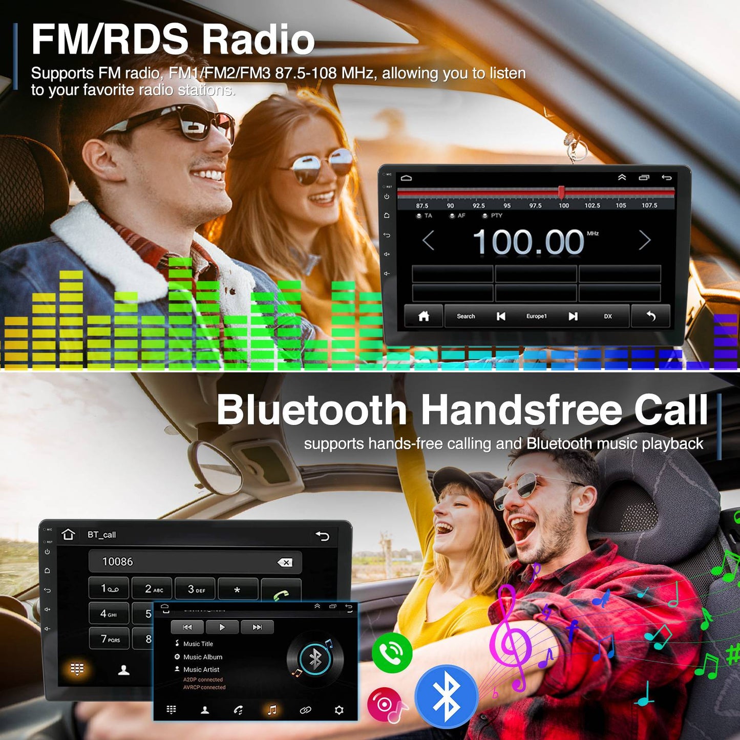 Central Multimídia Automotiva Android 13 de 10,1 polegadas com Tela Dupla 2 DIN, Bluetooth, GPS, Wifi, Reprodutor MP5, 1+16GB com CARPLAY Automático e CarPlay Sem Fio