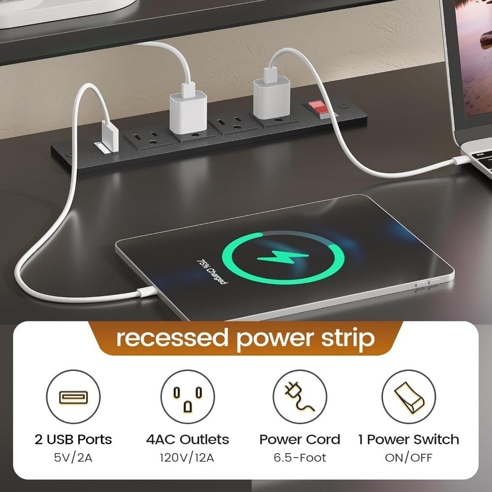 L Shaped Gaming Desk, 66" Home Office Desk with File Drawer & Power Outlet, Corner Gaming Computer Desk with Led Lights,