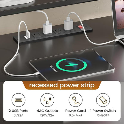 L Shaped Gaming Desk, 66" Home Office Desk with File Drawer & Power Outlet, Corner Gaming Computer Desk with Led Lights,