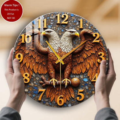 Tempered Glass Wall Clock Double-Headed Eagle Clock Suitable For Wall Decor or Tabletop Display Anywhere