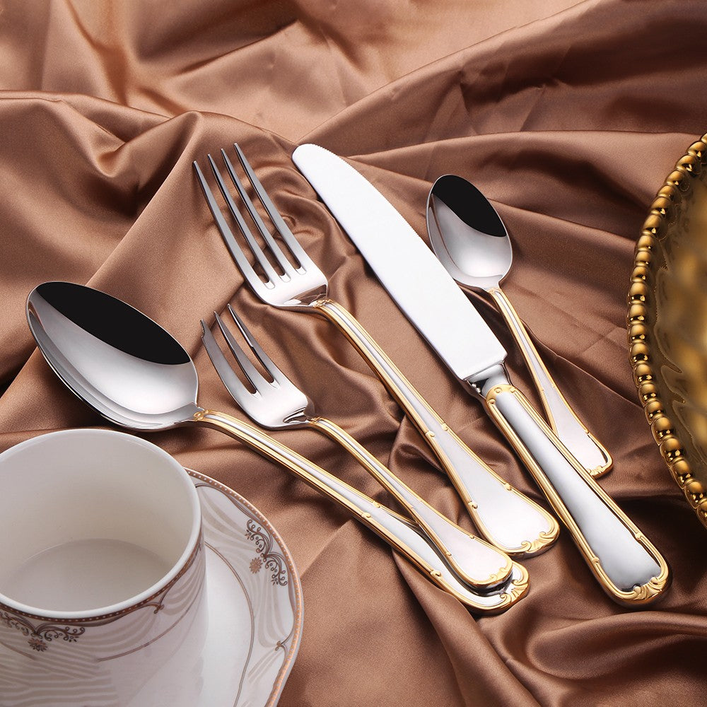 Conjunto de Talheres de 24 Peças para 6 Pessoas Aço Inoxidável 18/10 Prateado Polido para Inauguração de Casa Restaurante Festa de Casamento
