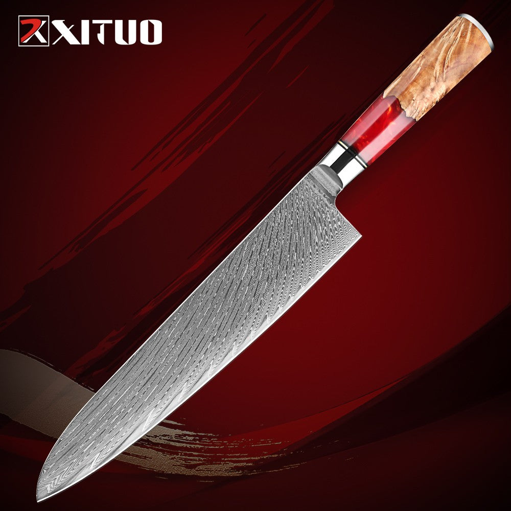 XITUO Conjunto de Facas de Cozinha de Aço Damasco de 1 a 9 Peças Inclui Faca do Chefe, Faca de Pão, Cutelo, Faca Santoku, Faca Nakiri para Desossar