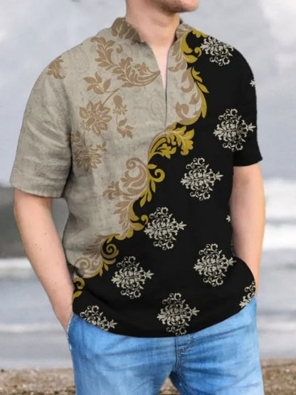 Men's Hawaiian shirt, men's 3D printed short sleeved shirt, beach vacation linen