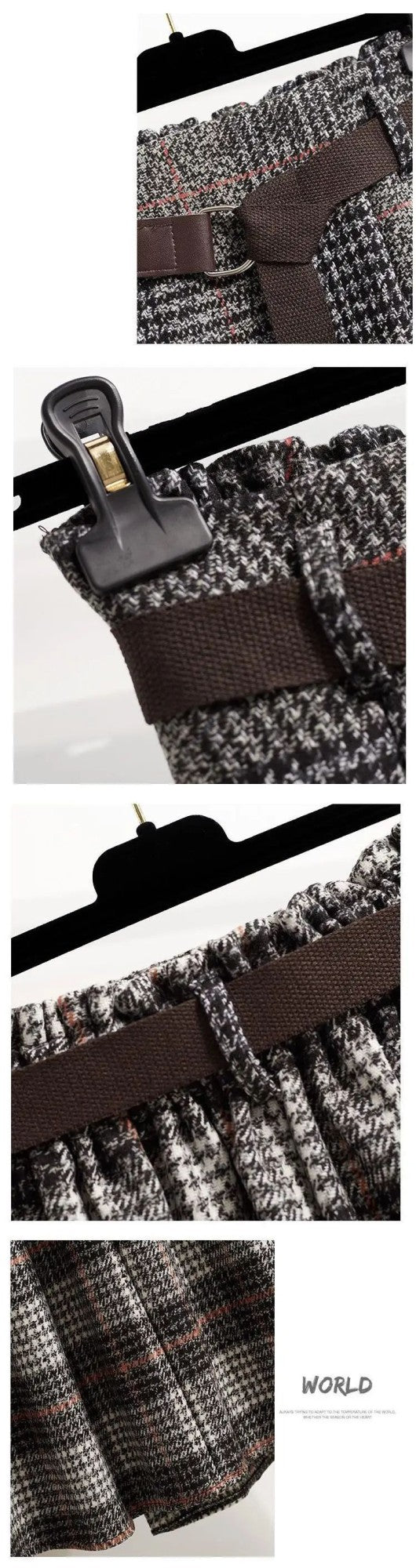 WoolenPlaid Irregular Large-Length Skirt New Spring-Autumn Vintage High-Waisted Slimming Medium-Length Women's Skirt