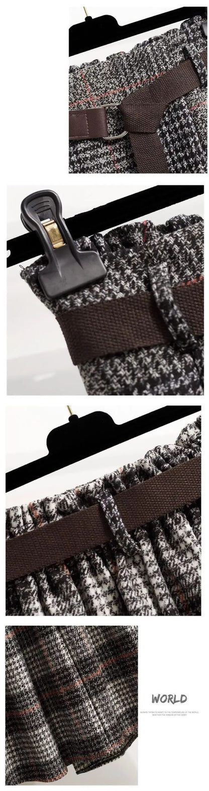 WoolenPlaid Irregular Large-Length Skirt New Spring-Autumn Vintage High-Waisted Slimming Medium-Length Women's Skirt