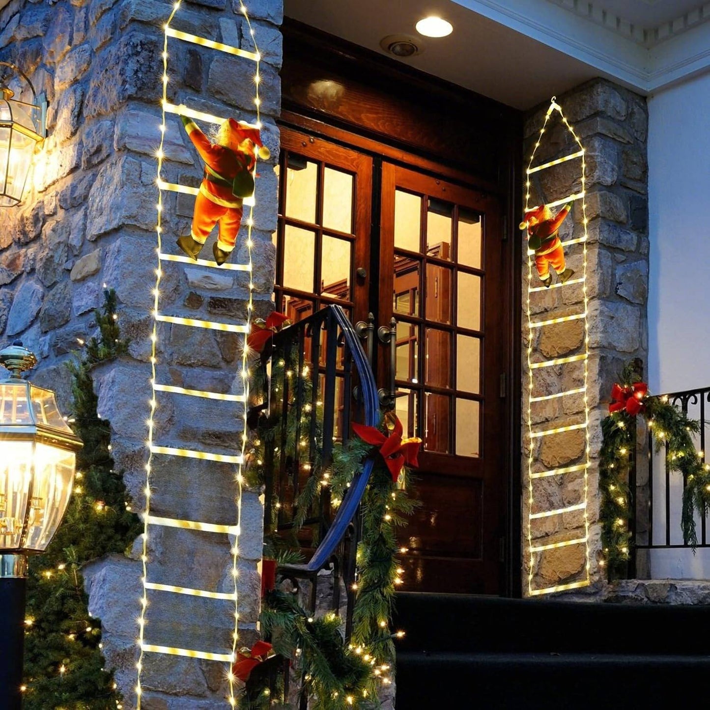 Decoração de Natal Luz Quente Casa Jardim Árvore de Natal Enfeite Presente Conector USB 3M Papai Noel Subindo Escada