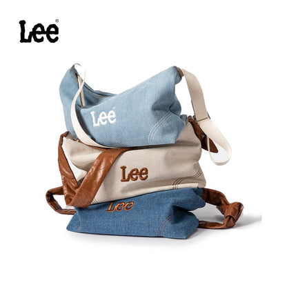 LEE Women Minimalism Hobo Denim Blue One Shoulder Pillow Bag Ladies Jeans Soft Widen Leather Shoulder Straps Crossbody Bags