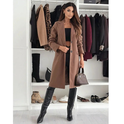 Hot Sale Of The Season Autumn Winter Simple Long Sleeve Solid Color Single Button Woolen Coat Women's Fashionable Elegant Outerw