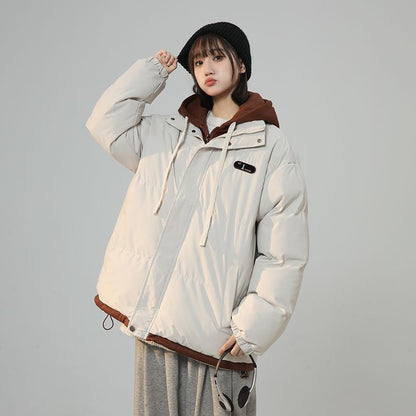 Korean Version New Fashion Letter Patch Fake Two Piece Cotton-padded Jacket Y2K Harajuku Vintage Thick Bread Loose Student Coats
