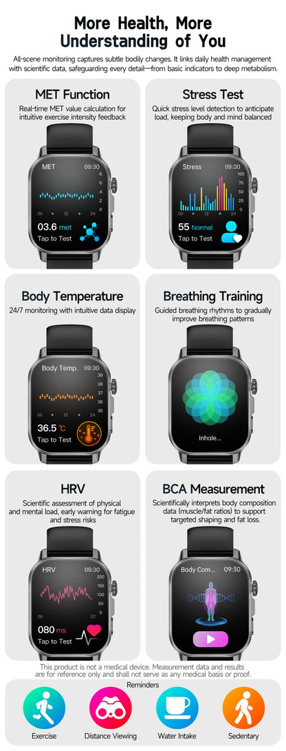 2026 New AI Health Diagnosis Smart Watch Body Analysis Uric Acid Blood lipids ECG+PPG Blood pressure call Smart watch Men Women