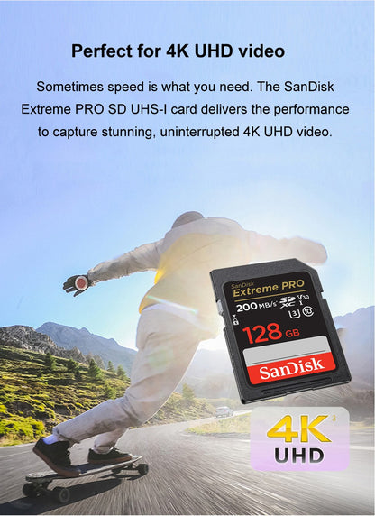 Cartão SD SanDisk 32 GB SDHC 64 GB 128 GB 256 GB Cartão SDXC Cartões de memória C10 Velocidade de leitura de até 200 MB/s U3 V30 Cartões Flash 4K UHD para Câmera