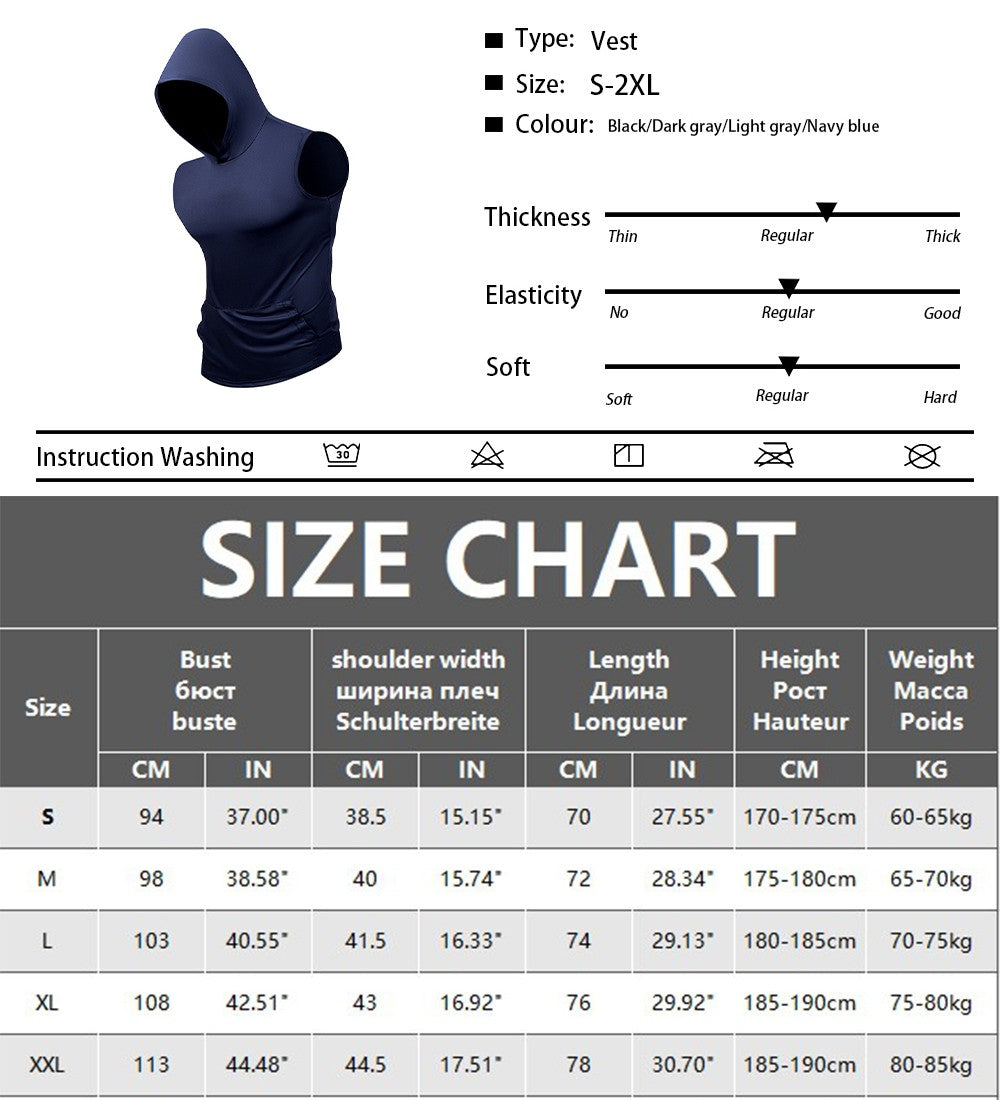 Men's Quick Dry Vest with Hoodies Solid Color GYM Tank Top Tees Summer Men's Sleeveless Pullover Fitness Swimming Running Shirt