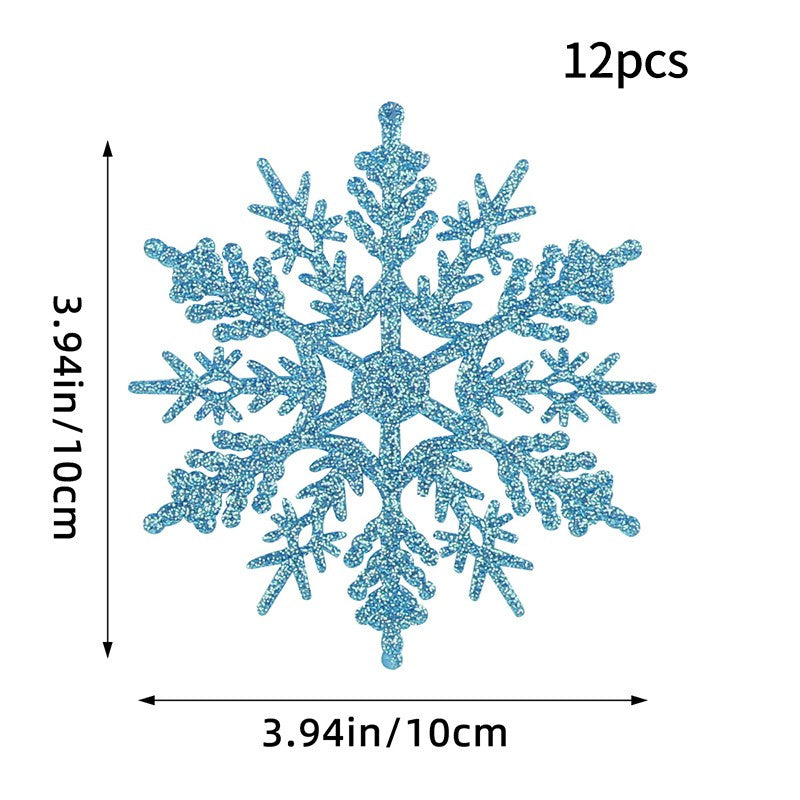 12PCS Pink Glitter Plastic Snowflake Decorations 10cm Christmas Tree Hollow Snowflake Pendants New Year Party Festival Supplies