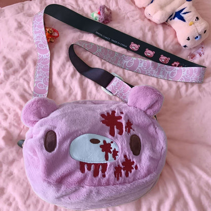 Gloomy Bear plush crossbody bag: Pink, cute - edgy with “blood - splatter” details. A fun, unique pick for fans.