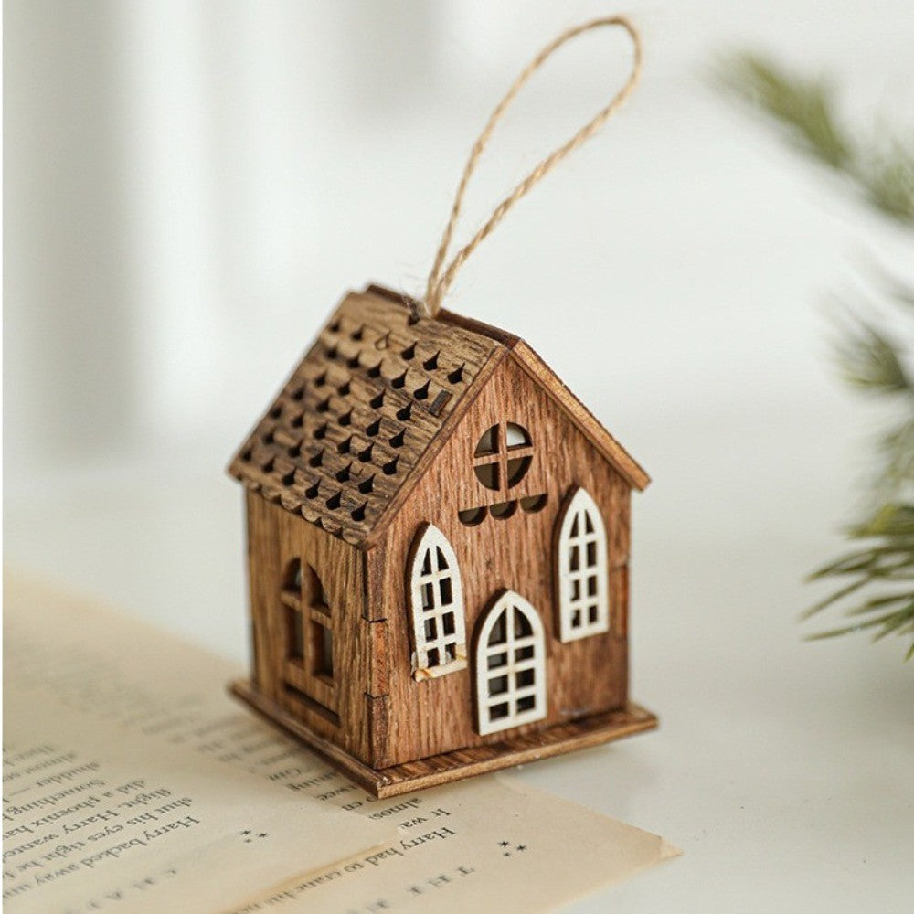 New Luminous Wooden House Christmas Pendants New Year Creative Xmas Tree Ornaments Gifts Pendant Christmas Decorations
