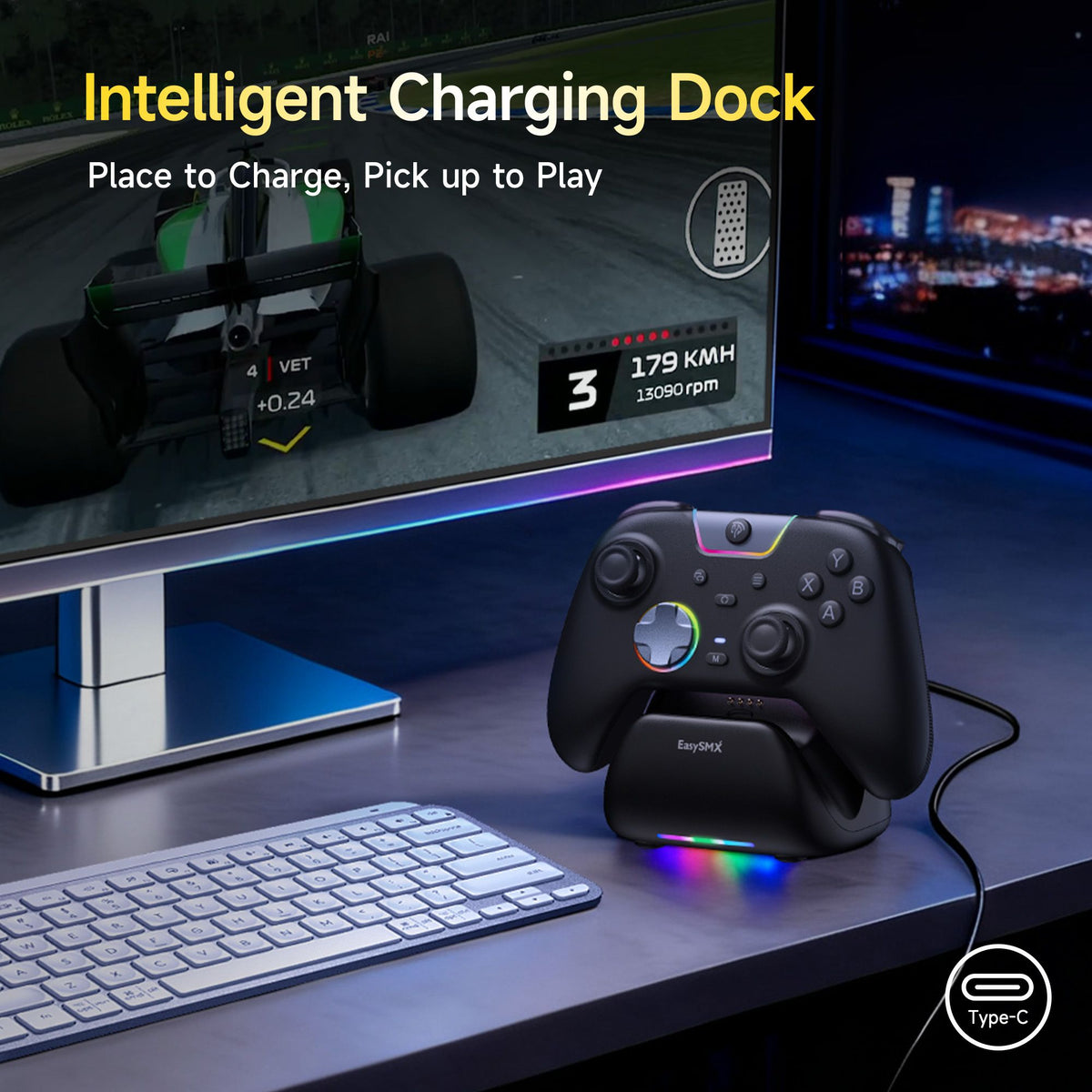 EasySMX X05 Pro Wireless Gaming Controller, Gamepad with Charing Dock for PC Nintendo Switch iOS Android with Dual Rumble Motors