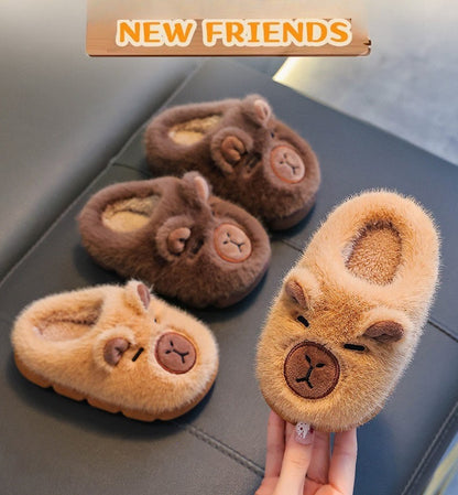 Kids Winter Warm Cotton Slippers Cute Capybara Slip-On Shoes for Boys & Girls Soft Non-Slip Soles Lightweight Easy Wear Closure