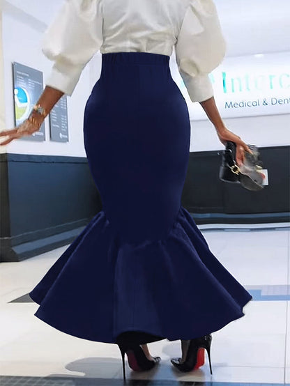 Ele Pure Color Wrap around Midi Skirt for Women Sli Faionable Transoceanic New Arrival A-Line Long Skirt