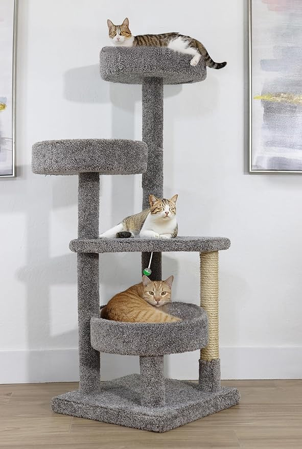 Torre de Gato de Madeira Maciça Durável com Camas em Vários Níveis