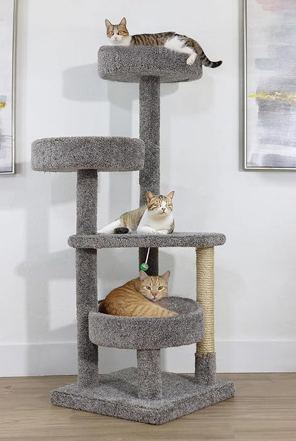 Torre de Gato de Madeira Maciça Durável com Camas em Vários Níveis