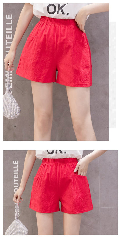 2024 Women Summer Cotton Shorts Casual Solid Pockets Basic Shorts Elastic Waist loose shorts Soft Cool female Outwear Shorts