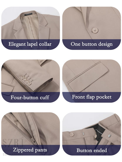 4pcs Classic Business Suit: Blazer, Vest, Pants, Pocket Square - Quality, Comfort, Stylish Lapel | Weddings/Parties/Business