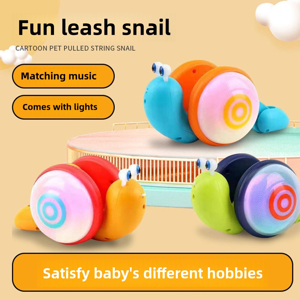 Children's Pull-Along Snail Toy, Baby Learning to Walk and Crawl Toy, Pull String Leash with Lights and Music