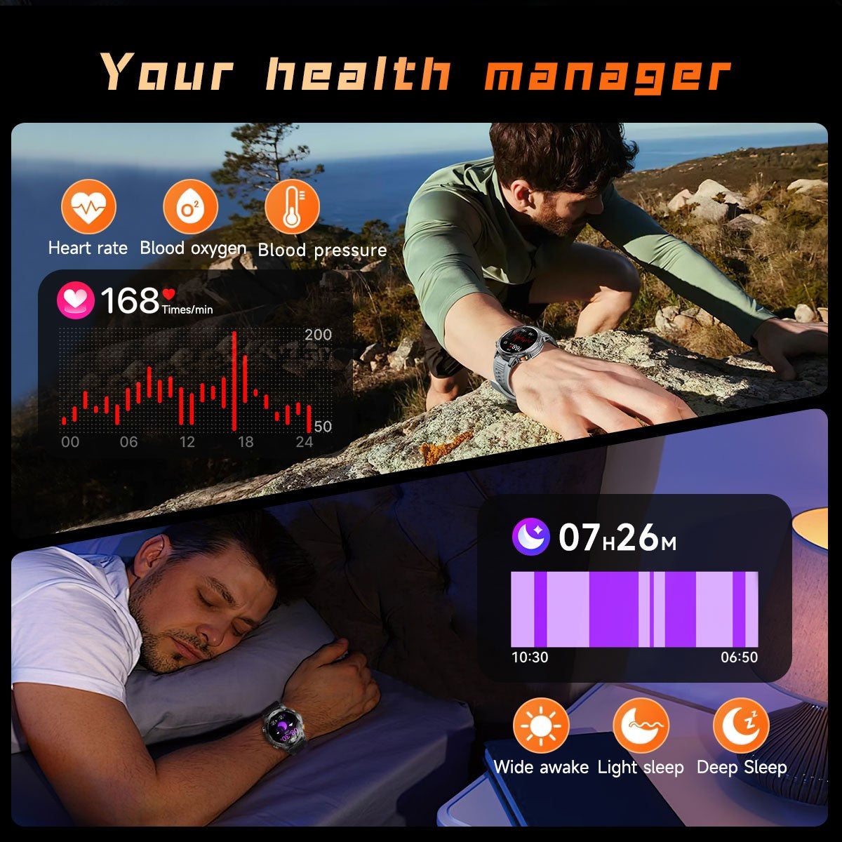 Smartwatch Militar Novo 2025 Bateria 1000mAh Monitoramento Fitness 10ATM À Prova D'Água Táticas Esportivas Lanterna Pulseira para Chamadas Masculino