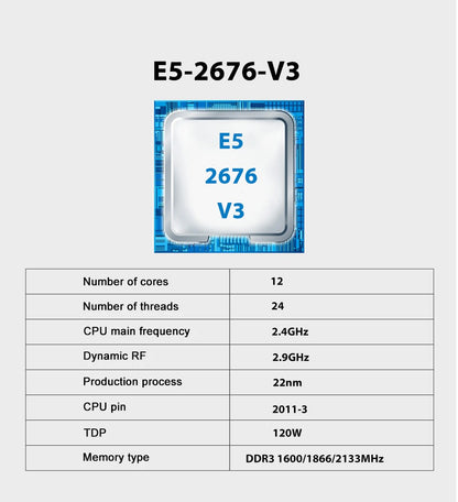 Conjunto de Placa-mãe SOYO X99 D3 Gaming com CPU Intel LGA2011-3 E5 2676 V3 Memória RAM ECC DDR3 8GB*1 Componentes de computador M.2 NVME