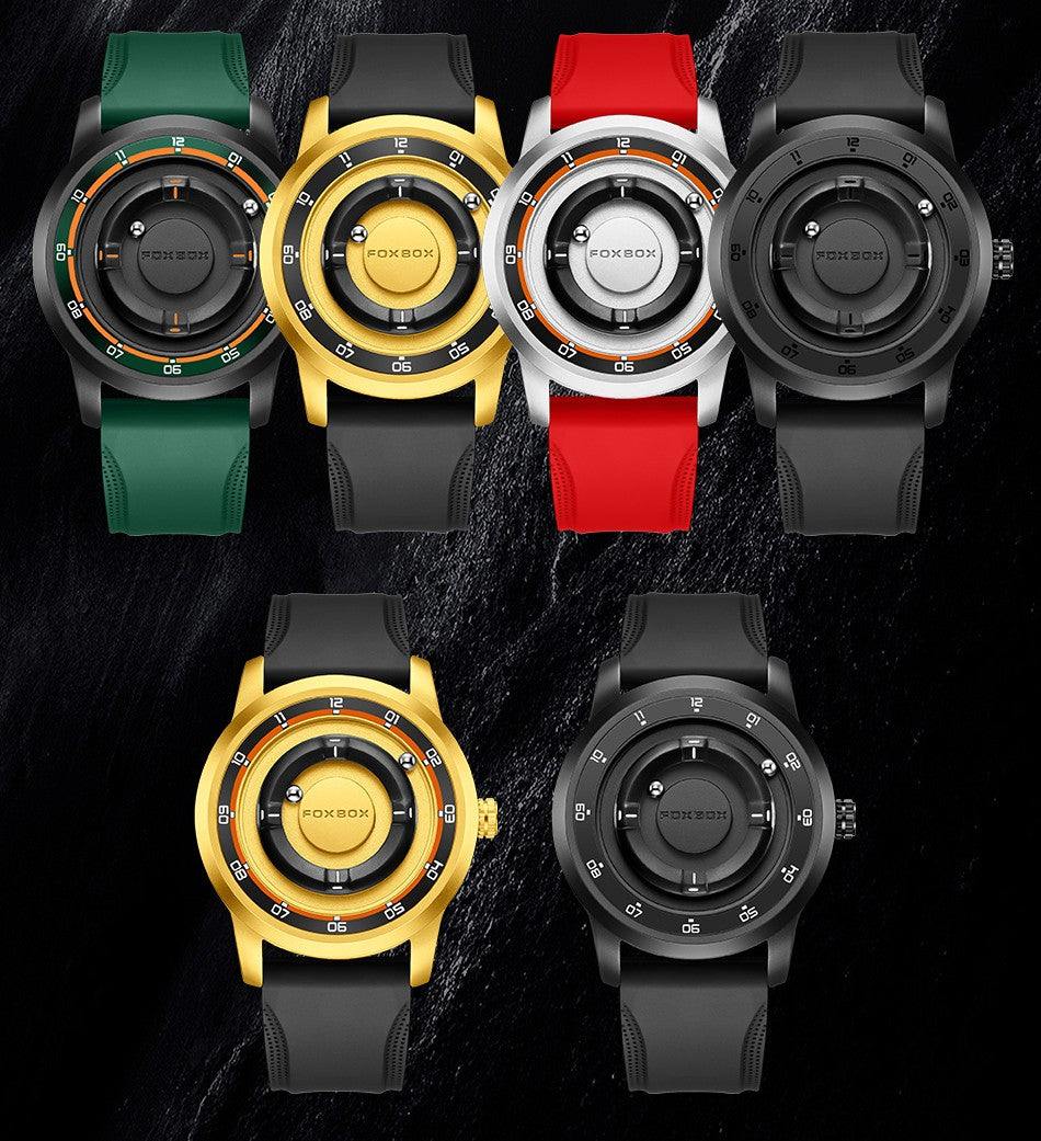 FOXBOX Fashion Unique Dial Man Watch Leather Casual Sports Srolling Bead Magnetic Force Waterproof Quartz Watches for Men Clocks