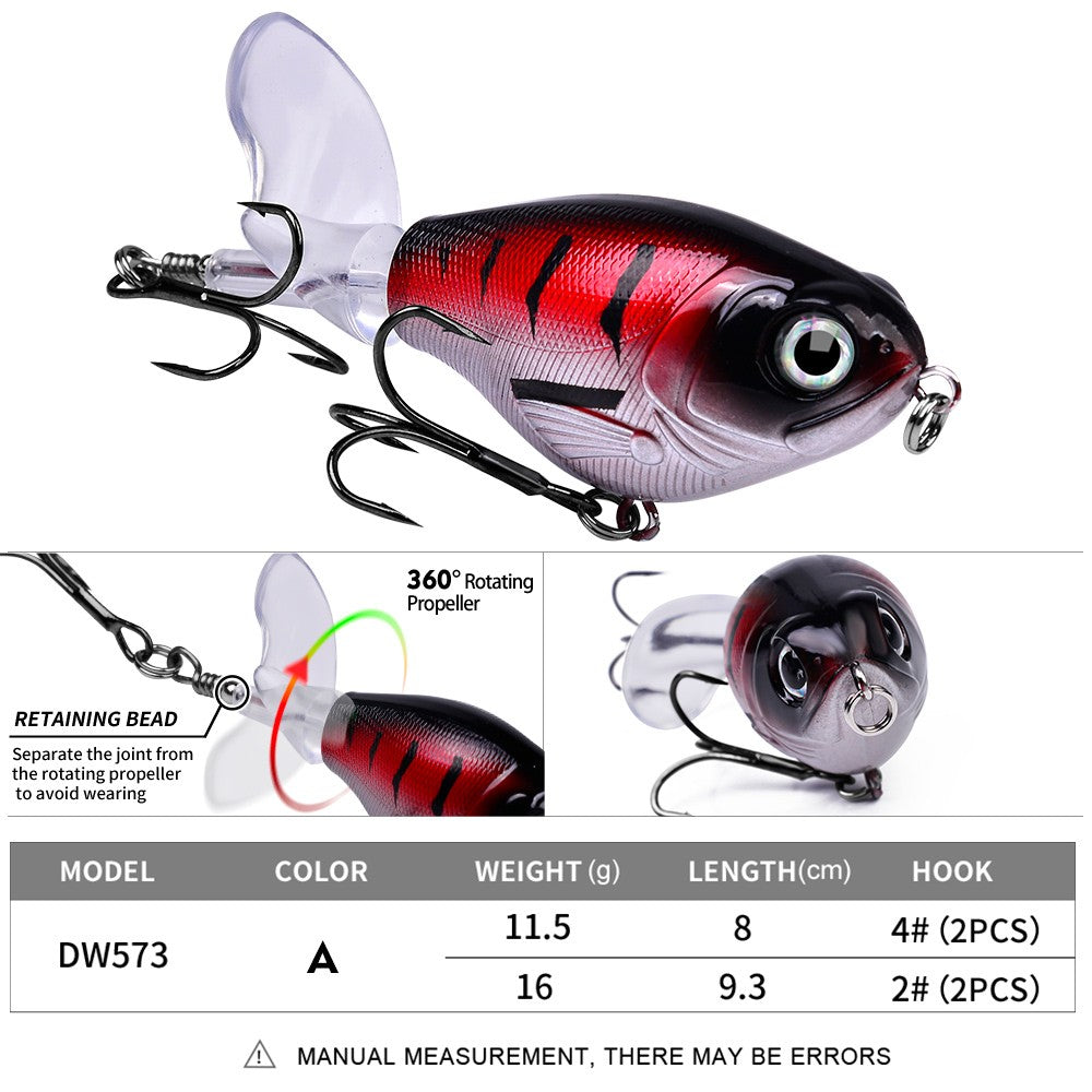 PROBEROS1PC Whopper Popper Isca de Pesca Topwater - Isca Artificial Rígida com Cauda Rotativa Macia para Equipamento de Pesca de Baixo