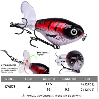 PROBEROS1PC Whopper Popper Isca de Pesca Topwater - Isca Artificial Rígida com Cauda Rotativa Macia para Equipamento de Pesca de Baixo