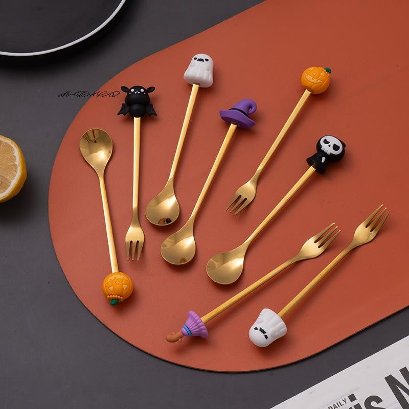 Conjunto de Talheres de Aço Inoxidável Halloween - Colher de Café Colher de Sobremesa Garfo de Fruta - Acessórios de Festa Temática