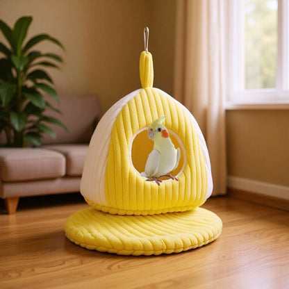Ninho Quente para Papagaio, Ninho Bonito e Confortável para Pássaros na Cor Amarela, Cama Suspensa, Espesso e Forrado com Lã para o Inverno, Ninho de Algodão para Pássaros Pequenos