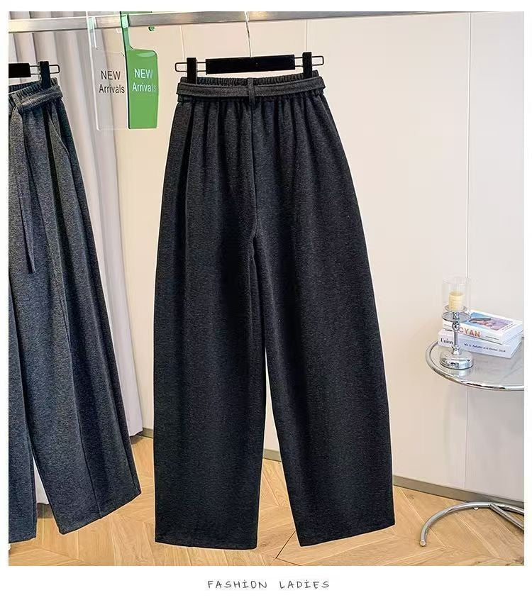 2025 Autumn Winter New All-match Fashionable Solid Color Elastic Waist Wide Leg Pants Women Clothes Casual Drawstring Trousers