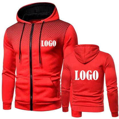 Men's Zip Up Hoodie Customizable Logo Fleece Lined Soft Warm Casual Jacket Outdoor Sports Hip Hop Streetwear