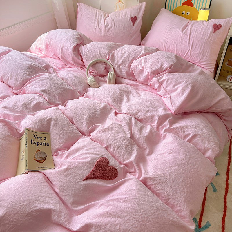Korean Solid Color Bedding Set Adults Kids Twin Full Queen Size Soft Bed Flat Sheet Duvet Cover Set Pillowcases Simple Bed Linen