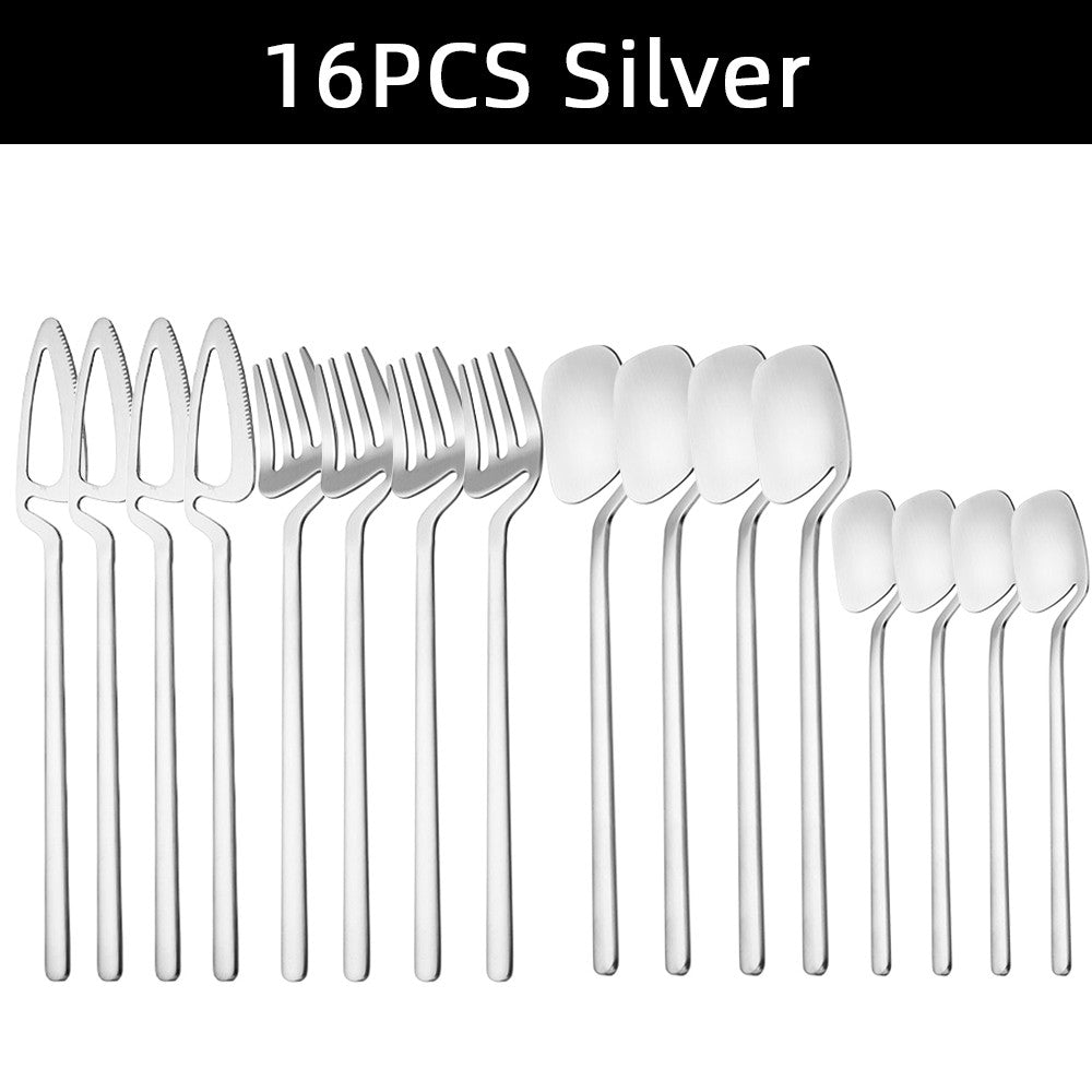 16pcs Dinnerware Set Stainless Steel Cutlery Set Mirror Silverware Knife Fork Spoon Tableware Flatware Set Dishwasher Safe