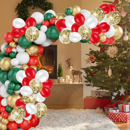 Christmas Theme Red Green Ballon Arch Kit Gold Confetti Latex Balloons Garland Xmas Candy Cane Foil Globos Home Party Decoration