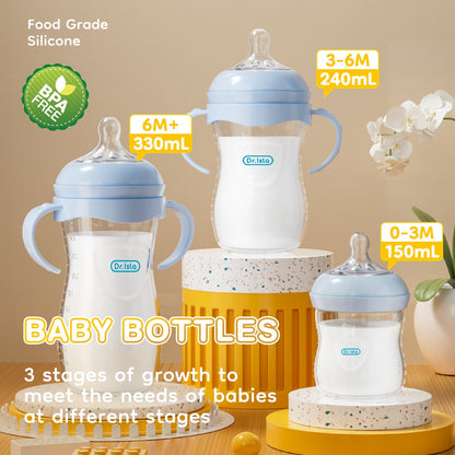 MAMIJOY 2PCS 150/240/330ML Baby Bottle With Handle Anti-bloating?Anti-drop Clear Scale Newborn Bottle Feeding Bottles PP15/24/33