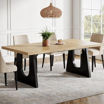 Rustic Rectangular Dining Table by Tribesigns for 6-8 People, 70.9-Inch Wood, Black Wooden Legs, Farmhouse Style Centerpiece